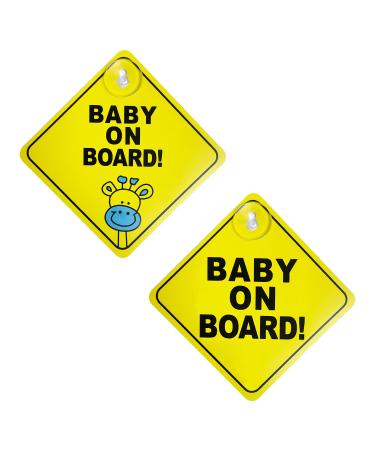 2PCS Baby on Board Sign for Car Warning Removable Kids Safety Warning Sticker Sign for Car Warning with Suction Cups Yellow Cute Lion Giraffe Pattern Y3BBJST (2)
