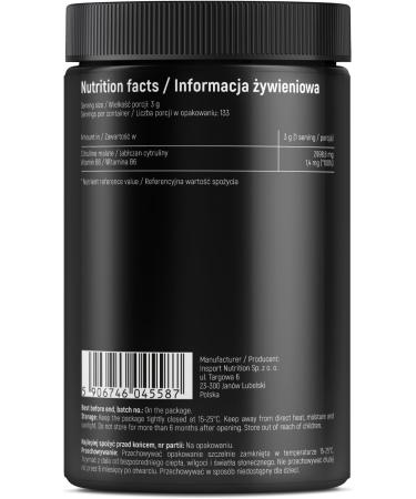 INSPORT Nutrition - Citrulline Malate - Professional Sports Supplement - Pre-Workout Conditioner - Strength and Endurance - 133 servings - 400g powder - Taste: (High Flavorless) - Buy Online on GoSupps.com