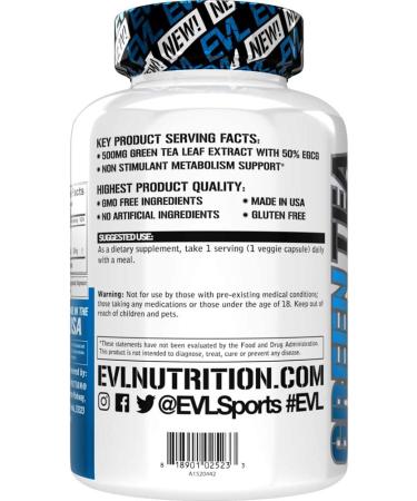 EVLution Nutrition Green Tea Extract - 60 Veggie Capsules for Weight Loss & Energy - Buy Online on GoSupps.com