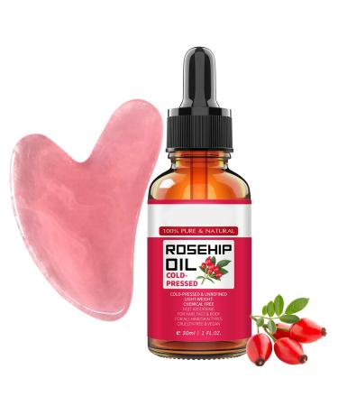 2Pcs Hydrating Facial Skincare Set With Rosehip Seed Oil & Guasha-Tool Rosehip Oil For Face Rosehip Oil Hydrating Facial Care Oils Vitamin A Facial Oils Rose Hip Oil Organic For Face
