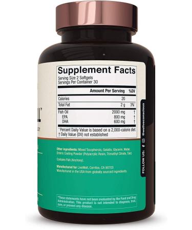 OmegaWell Fish Oil Heart, Brain, Joint Support | 800mg EPA 600mg DHA - Lemon Flavor, Enteric-Coated, Sustainably Sourced - 30 Day Supply 60 Count - Buy Online on GoSupps.com