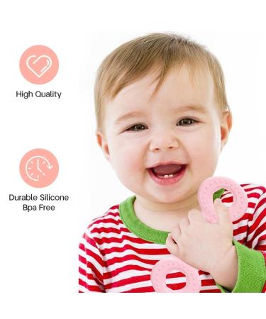 Airfish Baby Teething Toys | BPA-Free Soft Silicone Bite Rings for Babies - 4 Pack Pink Blue Red Green | Easy-to-Hold Handles - Buy Online on GoSupps.com