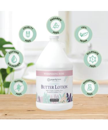 Ginger Lily Farms Botanicals Soothing Butter Lotion for Dry Skin 100% Vegan & Cruelty-Free Whispering Rose Scent 1 Gallon (128 fl oz) Refill - Buy Online on GoSupps.com