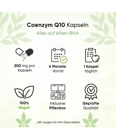 Coenzyme Q10 200 mg - 180 Vegan Capsules with Vitamin C B3 B7 & Black Pepper | 6-Month Supply High Bioavailability Pill Box Included - Buy Online on GoSupps.com