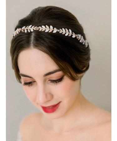 SWEETV Crystal Opal Leaf Bridal Headband for Wedding, Gold Hair Accessories - Buy Online on GoSupps.com