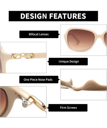 JM Classic Bifocal Reading Sunglasses for Women | Vintage Outdoor UV Protection Glasses | Beige 2.5x - Buy Online on GoSupps.com