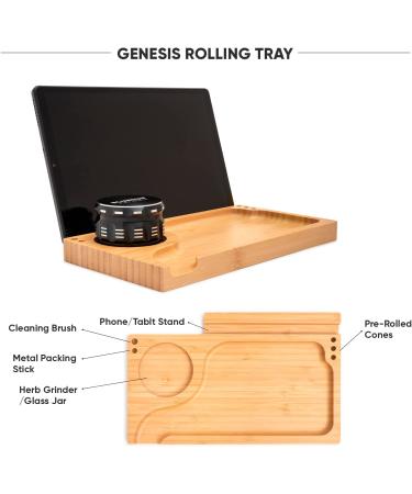 BlueBus GENESIS Bamboo Rolling Tray Bundle with Stash Box, 3 Airtight Jars, and Accessories (Black) - Buy Online on GoSupps.com