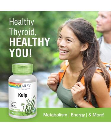 Solaray Kelp 550mg with Folic Acid | Thyroid Support & Energy Boost | Non-GMO | 180 VegCaps - Buy Online on GoSupps.com