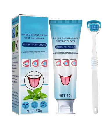Tongue Cleaning Gel Tongue Cleaning Brush Kit Bad Breath Cleaner Tongue Scraper & Cleaner with Cleaning Gel Mint Scent to Remove Bad Breath and Freshen Breath