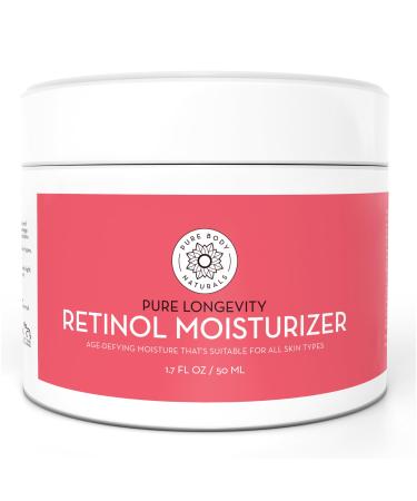 Pure Body Naturals Retinol Moisturizer 1.7 Ounces - Moisturizing Retinol Cream for Face Age Defying Eye Cream for Wrinkles and Lines with Hyaluronic Acid Shea Butter and Jojoba Oil