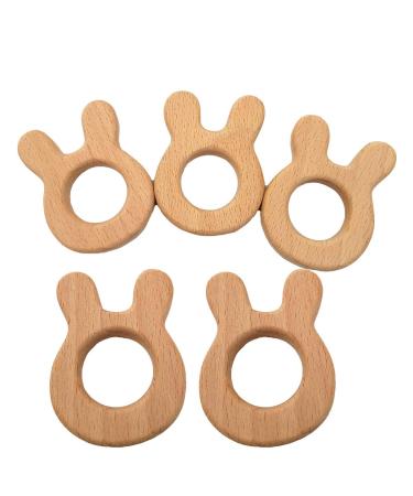 Organic Wooden Animal Shape Teether - Handmade Beech Wood, Natural and Unfinished - Perfect DIY Shower Gift (Rabbit) - Buy Online on GoSupps.com