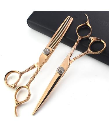 Hair Cutting Scissors Kit 6 Inch Hair Scissors Gold Plated Rhinestones Rose Gold Thinning Tooth Scissors Hair Stylist Special 440 Scissors Set