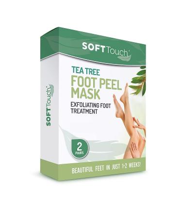 Soft Touch Foot Peel Mask - Pack of 2 Feet Peeling Masks for Dry Cracked Heels & Calluses - Exfoliating Foot Mask Peel for Baby Skin Tea Tree
