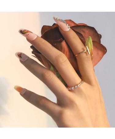 Sethexy Long Gradient Ballerina False Nails | Shiny Pink Orange Butterfly Coffin Acrylic Art Tips | 24pcs for Women & Girls - Buy Online on GoSupps.com