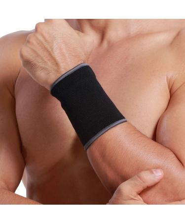 NeoTech Care Wrist Band Support Sleeve - Elastic & Breathable Knitted Fabric Compression Brace - for Tennis  Gym  Sport  Tendonitis - Black Color (Size L  1 Unit) Large (Pack of 1) 1