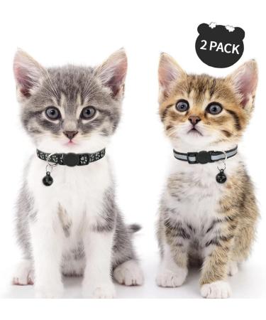 Taglory Reflective Cat Collar - 2 Pack Adjustable Black Collars with Safety Clasp & Bell for Kittens (15-20cm) - Buy Online on GoSupps.com