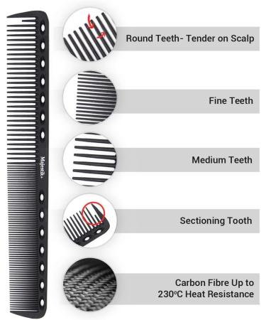 Professional Carbon Fibre Hairdressing Comb - Anti-Static, Heat Resistant, Black Color with Measuring Feature - Buy Online on GoSupps.com