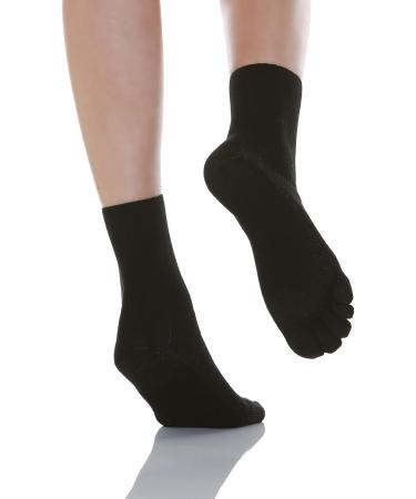 RELAXSAN 650C Diabetic Crew Socks - Unisex Five Finger Seamless Socks for Sensitive Feet - Cotton and Silver - 5XL Black - Size 9.5-11.5 Men / 11-12.5 Women - Buy Online on GoSupps.com