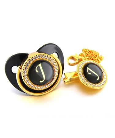 Luxury Black Pacifier with Name Initials & Chain Clips for Babies 0-18 Months | Bling Dummy & Accessories - Buy Online on GoSupps.com