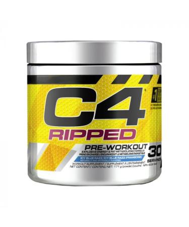 C(4) Ripped Pre-Workout | Thermogenic Pre-Workout Powder | Energy & Weight Management | Caffeine Beta Alanine L-Carnitine Tartrate | Sugar Free Zero Calorie | 30 Servings (Icy Blue Razz) Icy Blue Razz 30 Servings