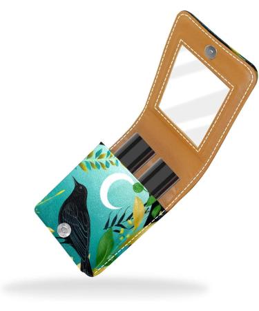 Travel Lipstick Organizer Case with Mirror - Portable Makeup Bag | Crow Bird Feather Design - Buy Online on GoSupps.com