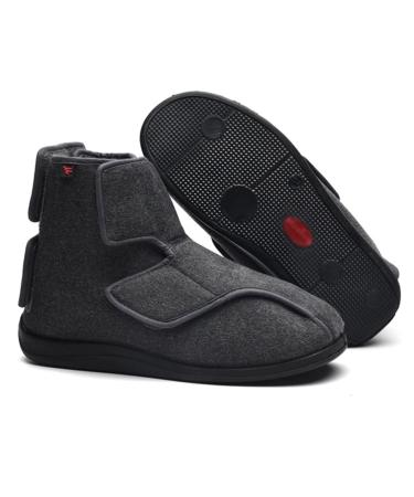 SMZGLANG Diabetic Shoes for Women and Men - Medical Shoes for Swollen Feet Lightweight Non-slip Comfy Warm Plush Edema Swollen House Shoes for Support Elderly Swollen Feet Grey 11