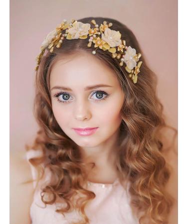 IYOU Flower Wedding Headbands Yellow Pearl Headpiece Floral Birthday Communion Bridal Hair Accessories for Girls - Buy Online on GoSupps.com