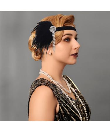 Handcess 1920s Feather Flapper Headband Black Crystals Feather Headband Women's Vintage Flapper Headpiece 20's Theme Cocktail Hair Accessories for Costume Prom Carnival Theme Party - Buy Online on GoSupps.com