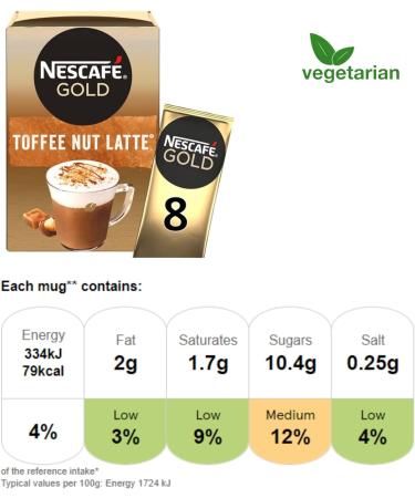Nescafe Gold Toffee Nut Latte Instant Coffee Contains 48 Toffee Sachets Bundled With 48 x Temas Store Coffee Stirrers & 1 x Reusable Coffee Cup| Coffee Gift Set | Coffee Sachets Individually Wrapped - Buy Online on GoSupps.com