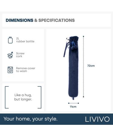 LIVIVO 2L Extra Long Hot Water Bottle - Giant 75cm, Navy with Pom-Pom Cover - Buy Online on GoSupps.com