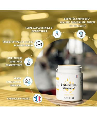Nutripure | L-Carnitine CARNIPURE | Pre Workout Dietary Supplement | Optimizes Energy Metabolism and Recovery | Based on Pure L-Carnitine | 120 Capsules | 1 Month | Made in France - Buy Online on GoSupps.com