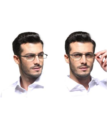 Men's Half Frame Reading Glasses Set with Case - 1.75x Magnification (Black) - 2 PCS in Pouch - Buy Online on GoSupps.com