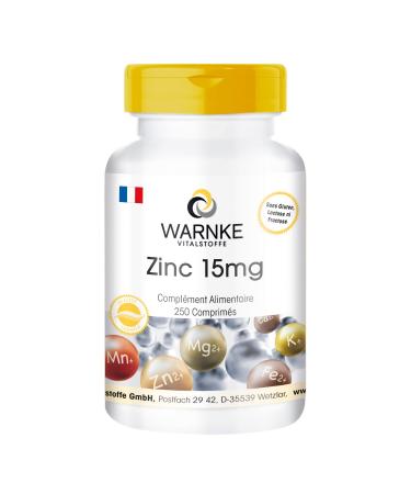 Zinc 15 mg - 250 tablets organic form in the form of zinc gluconate trace element vegan | Warnke Vitalstoffe - Quality from German pharmacies