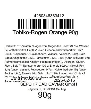Tobiko Caviar - Premium Flying Fish Roe 90g (Orange) | Fresh Sushi Topping | Buy Online Internationally - Buy Online on GoSupps.com