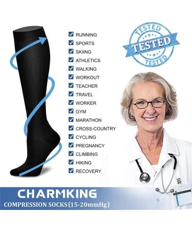 Charmking Compression Socks (3 Pairs) 15-20mmHg for Women & Men - Ideal for Athletic Running & Cycling - Small-Medium - Black - Buy Online on GoSupps.com