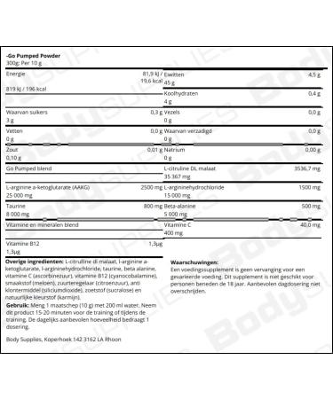 Pure Go Pumped Powder Fruit Punch 300g preworkout vitamine C en vitamine B12 - Buy Online on GoSupps.com