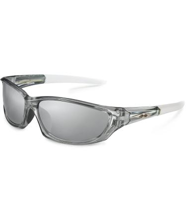 X LOOP Polarized Sports Sunglasses for Men UV400 Wrap Around Baseball Running Fishing Cycling Golf Glasses Gray - White | Silver Mirror