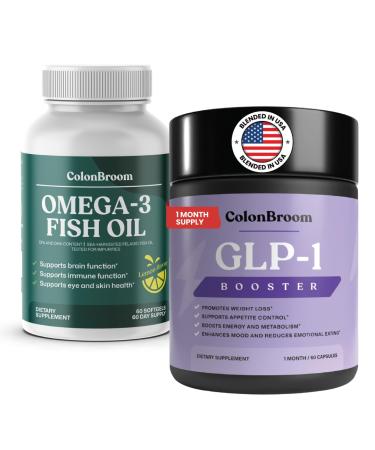 ColonBroom GLP-1 Weight Management Supplement for Women & Men (60 Capsules) + Omega 3 Fish Oil 2640 mg (60 Softgels) Lemon Flavor - Supports Gut Health Metabolic Wellness & Appetite Regulation