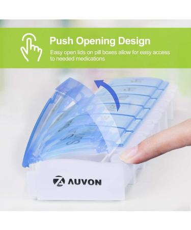 AUVON Weekly Pill Organizer Arthritis Friendly - 7 Day Spring Open Design, Large Compartment - Blue - Buy Online on GoSupps.com
