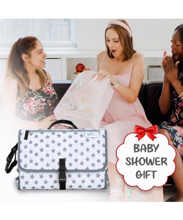 Menions Portable Nappy Changing Mat with Wipe-Pocket, Head Cushion, Waterproof Pad - Grey/Star Print | Travel Baby Change Bag for On-The-Go Parents - Buy Online on GoSupps.com