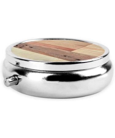 Rustic Wood Background Round Pill Box | Portable Mini Pill Organizer with 3 Compartments - Ideal for Pocket & Purse - Buy Online on GoSupps.com