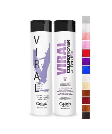 Celeb Luxury Intense Color Depositing Colorwash Shampoo + BondFix Rebuilder Vegan Hair Dye Sustainably Sourced Plant Based Semi Permanent Hair Color Viral and Gem Lites Duos Lavender/Lilac