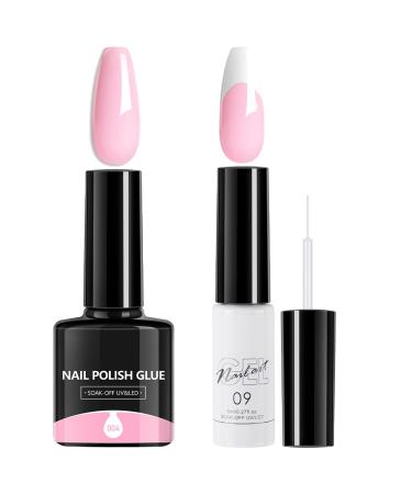 Gel Nail Polish Set Pink White Gel Nail Varnish Long-lasting UV/LED Soak Off French Manicure Kit Nude Pink Nail Polish with White Nail Liner Painted Gel Polish for Nail Art DIY