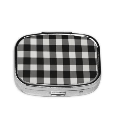 Black and White Plaid Printing 2 Compartment Small Pill Case Cute Small Pill Box Purse Pill Boxs Travel Pill Organizer for Pocket Purse and Travel Gifts