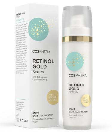 COSPHERA Retinol facial serum facial care with vitamin A hyaluronic acid niacinamide and licorice extract 50 ml antiaging antiwrinkle moisturizer for face and neck vegan for