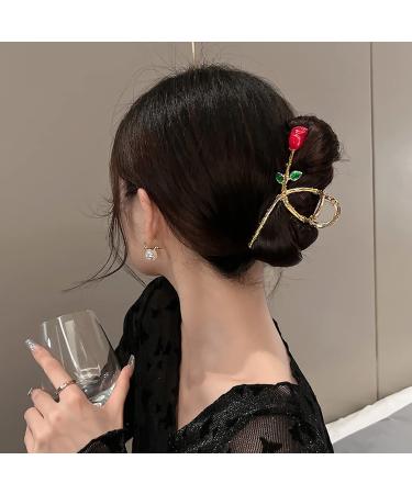 Red Rose Flower Hair Claw Clip - Non-Slip Large Metal Barrette for Thick Hair - Women's/Girls' Fashion Accessory - Buy Online on GoSupps.com