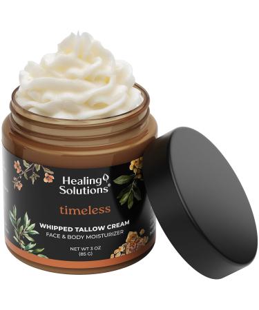 Healing Solutions - Whipped Tallow Balm Frankincense Myrrh & Sandalwood Scent Grass Fed/Grass Finished Beef Tallow w/Organic Jojoba & Manuka Honey for Skin Face & Body All Natural Moisturizer Timeless 3 Ounce (Pack of 1)