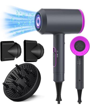 JIAABCHOMO Professional Hair Dryer 2000W Powerful Quick Drying Ionic Hairdryer with 1 Diffuser 2 Nozzle Blow Dryer with 2 Speeds 3 Heating and Cool Button for Women Curly and Straight Hair