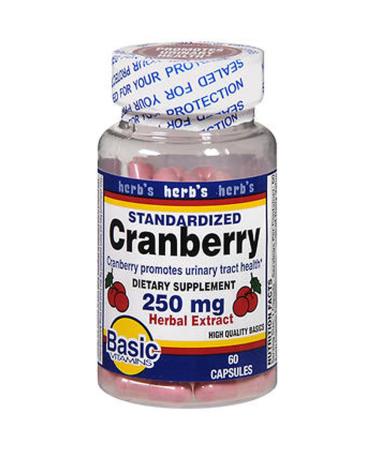 Basic Vitamins Cranberry 250 mg Herbal Extract Capsules - 60 ct Pack of 2