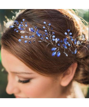 Flayem Bride Wedding Hair Vine Blue Crystal Leaf Headband Rhinestone Headpiece Hair Accessories for Women and Flower Girls - Buy Online on GoSupps.com